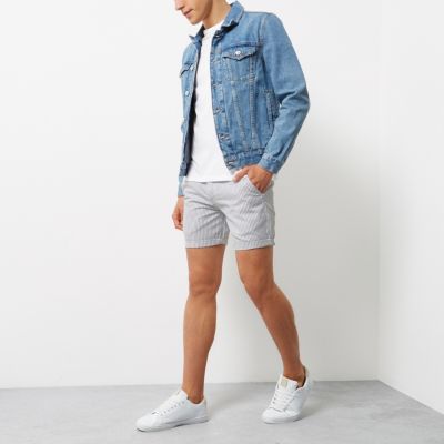 Blue stripe slim fit casual shorts